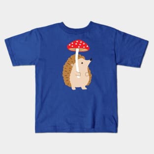 Hedgehog holding a mushroom Kids T-Shirt